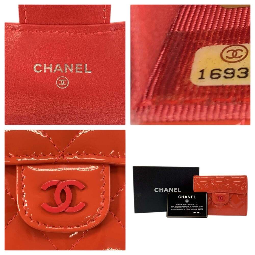 CHANEL Matelassé Coco Mark Orange Patent Leather Wallet/Coin Purse/Card Case ... - Picture 3 of 9